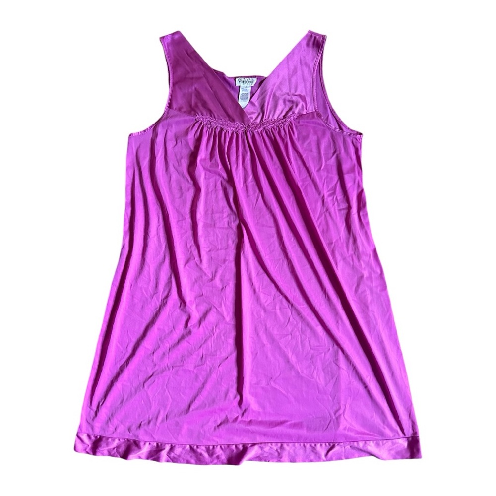 Vintage Vanity Fair Fuschia Silky Nightgown Nighty Floral Womens Size Large